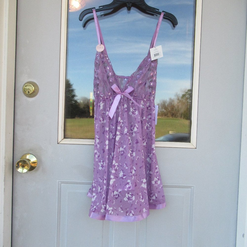NWT sheer floral nighty panty set embroidered & sequin accents size S - Picture 4 of 14
